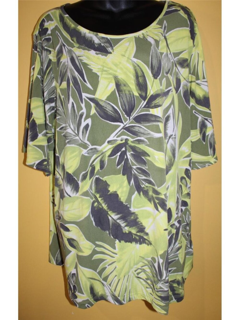 QVC Susan Graver 1x Elbow Split Flutter Sleeve Summer Top Tropical
